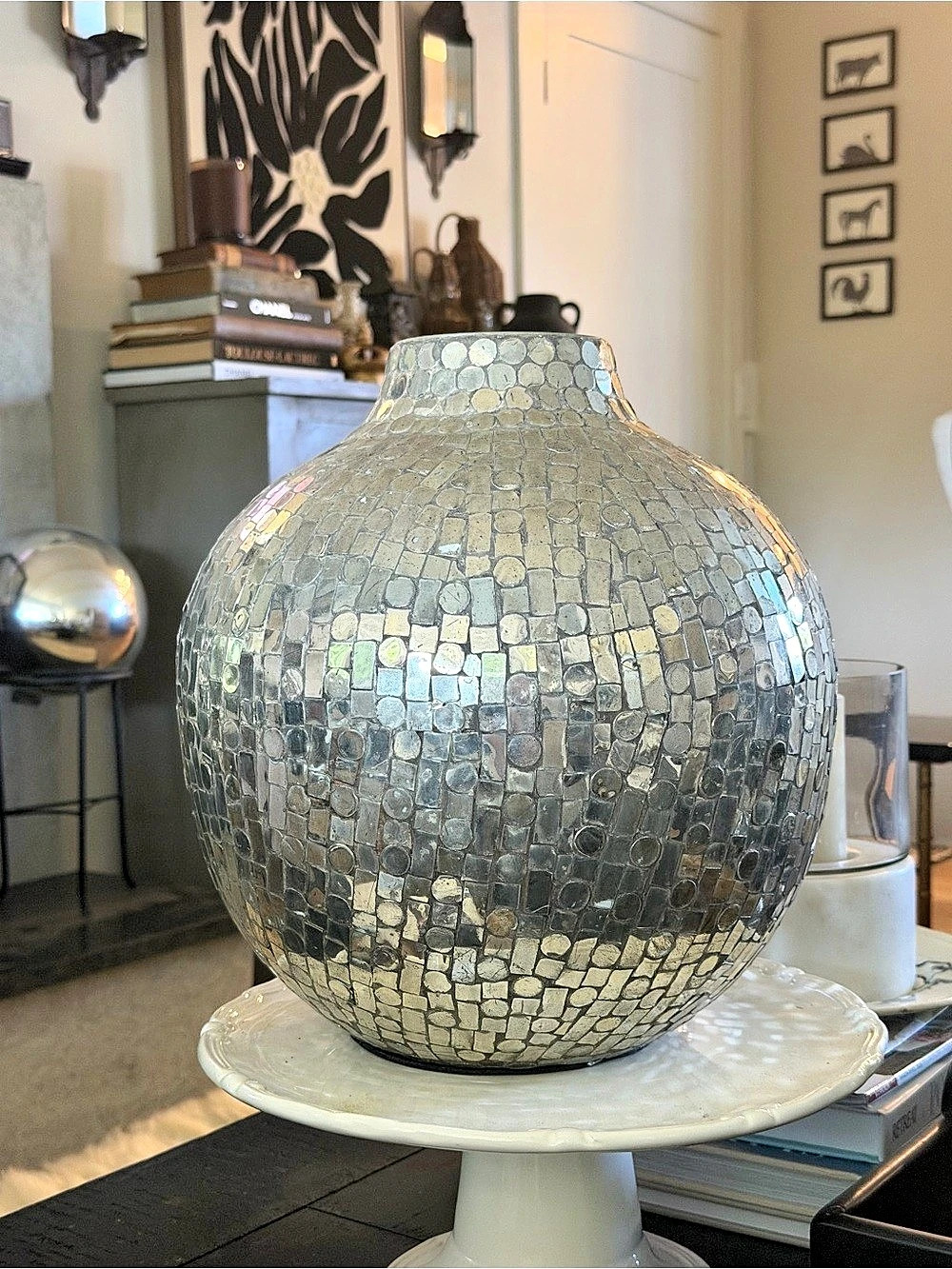 Pier one Silver Mosaic Round Vase